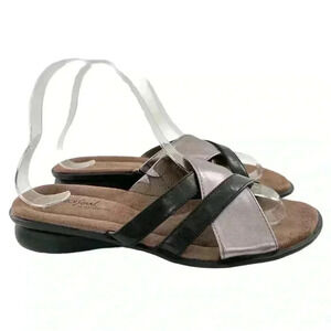 Natural soul by Naturalizer Jimena sandals 7 silver black metallic faux leather